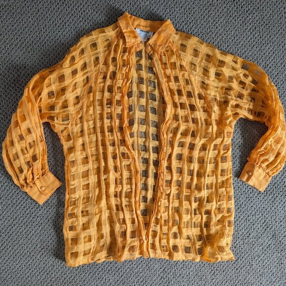 Vintage orange linen blouse / shirt, perfect for fall, made in Canada - Picture 1 of 10